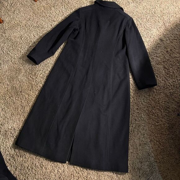 VTG Anne Klein Black Wool Cashmere Full Length Coat 14 A-Line Lined Button Front - Picture 5 of 12